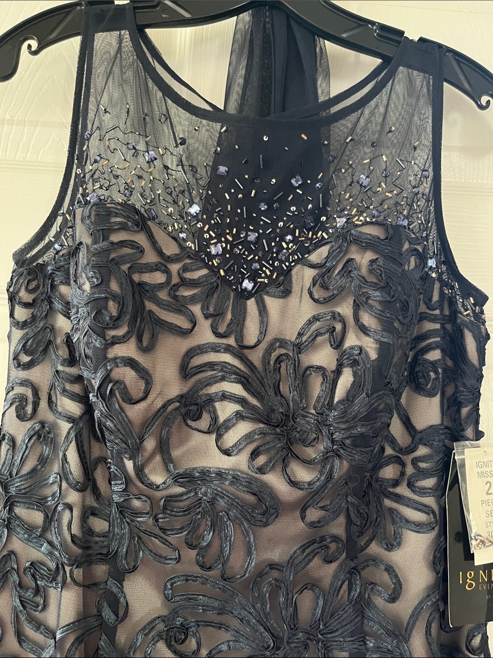 Sleeveless Navy Embroidered Maxi Dress with Sheer Yoke - Picture 2 of 7